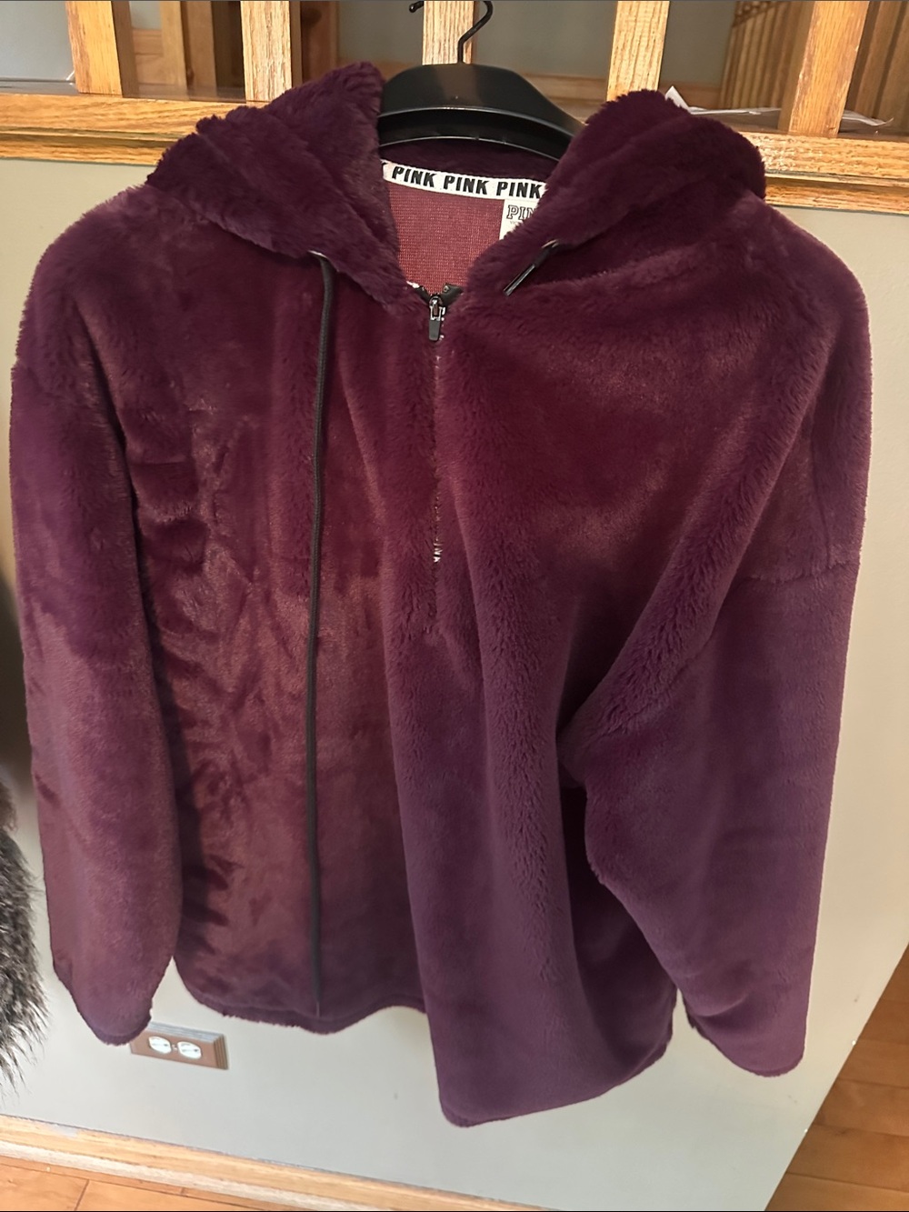 Plush Hooded Zip Jacket in Deep Plum PINK